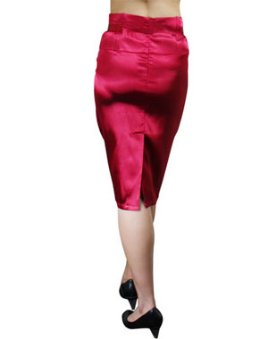 High-Waist Belted Satin Pencil Skirt