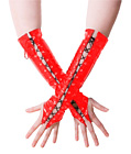 Wetlook Lace Up Gloves Red