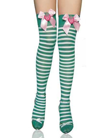 Opaque Striped Thigh High with Bow