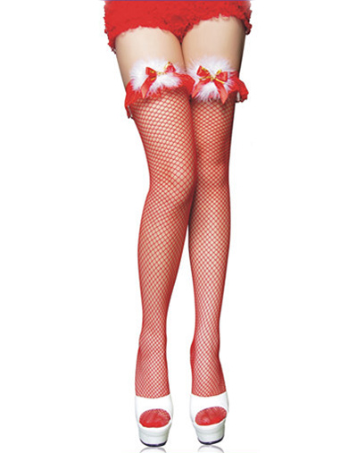 Jingle Bell Fishnet Thigh Highs