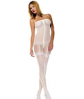 Sheer Bodystocking With Garter Details White