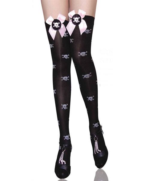 Skull Print Thigh Highs