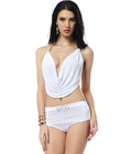 Low Cut Halter and Boyshort Set White