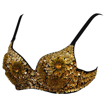 Gold Sequin Bra With Rhinestone Decoration