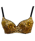 Gold Sequin Bra With Rhinestone Decoration