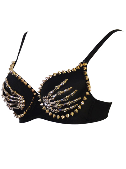 Metallic Phalange And Spikes Bra