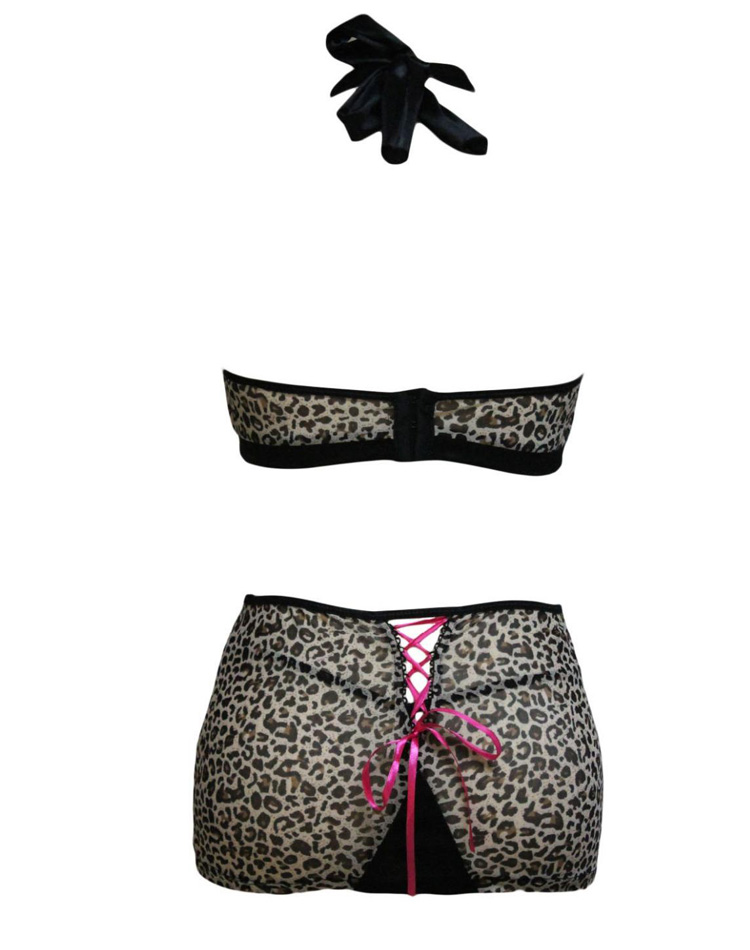 Passionate Panther Bra and Skirt Set Brown