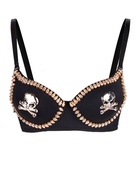 Golden Skull Studded Bra Black