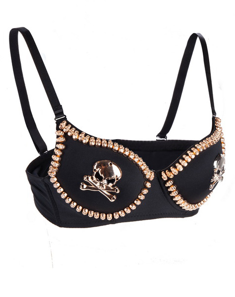 Golden Skull Studded Bra Black