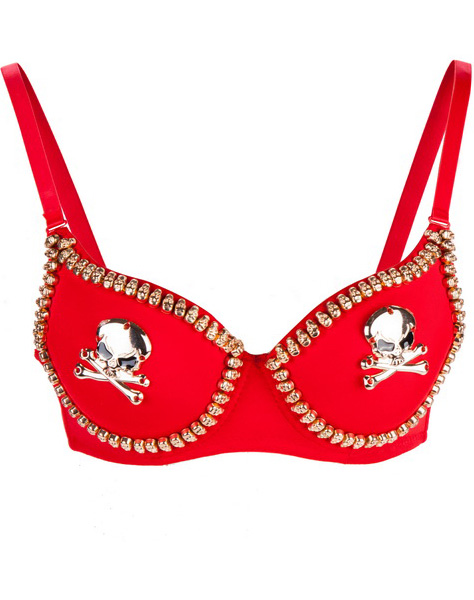 Golden Skull Studded Bra Red