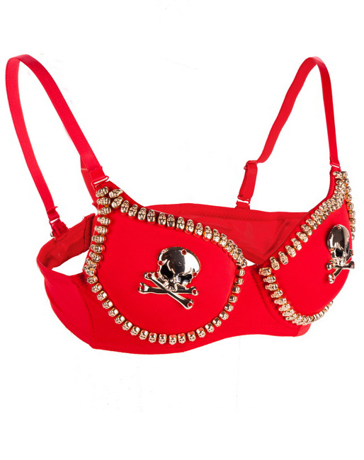 Golden Skull Studded Bra Red