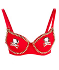 Golden Skull Studded Bra Red