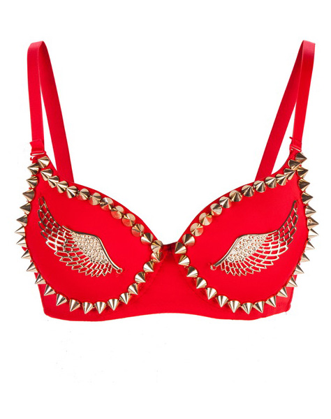 Angel Wings Studded Bra Red