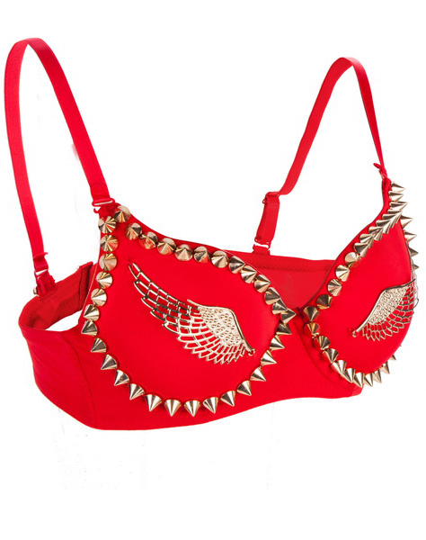 Angel Wings Studded Bra Red