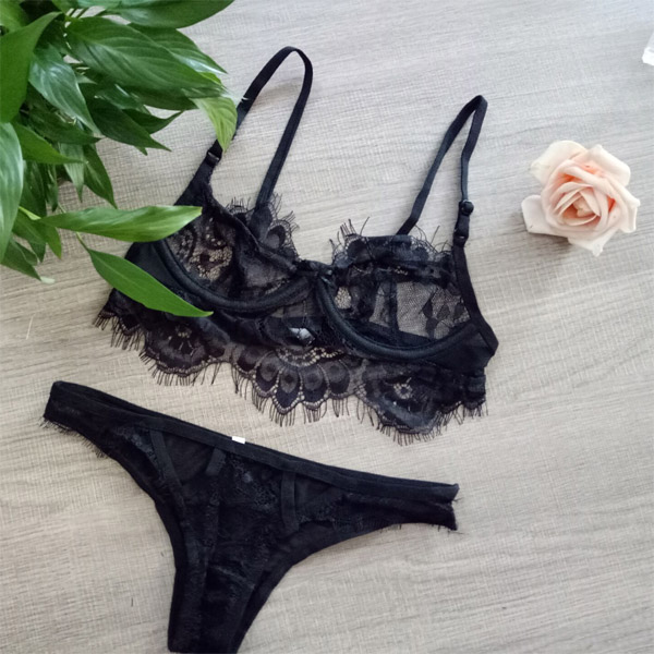 Black Lace & Mesh Bra Top Sets