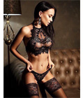 Eyelash Lace Bra Top Set Black