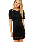 Sheer & Solid Crop Top Bodycon Dress Black