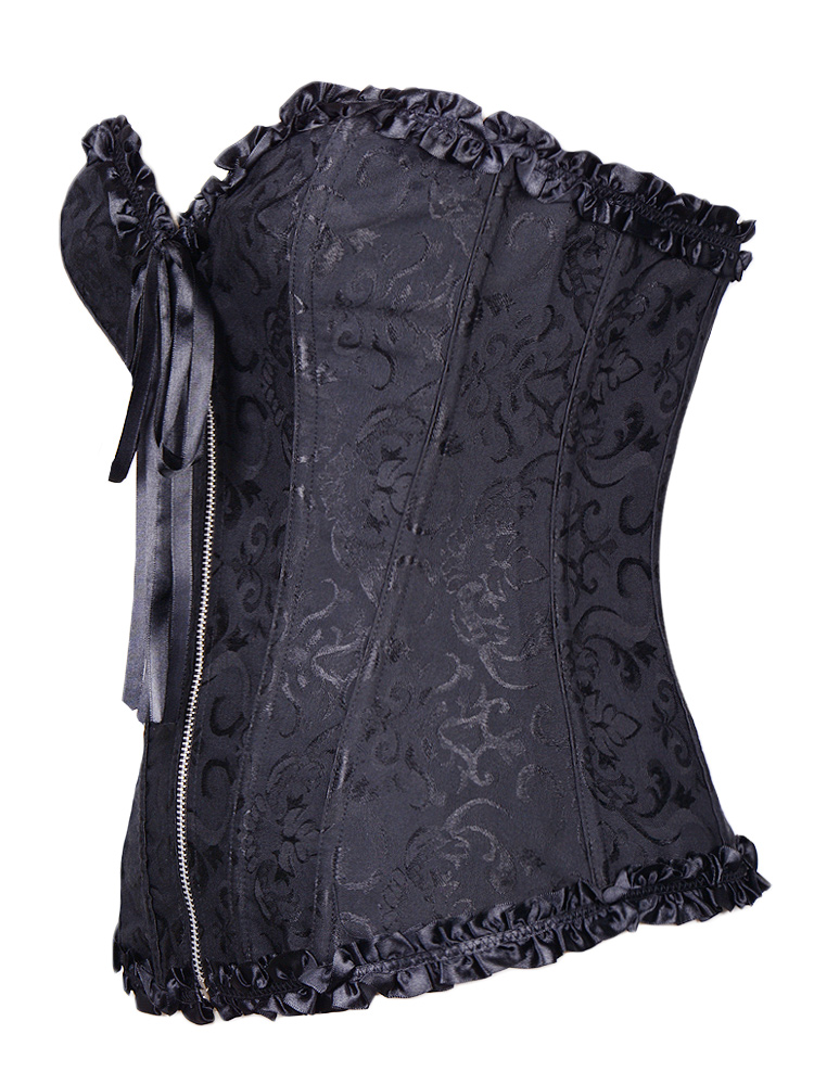 Gothic Brocade Corset Black With Zipper Front