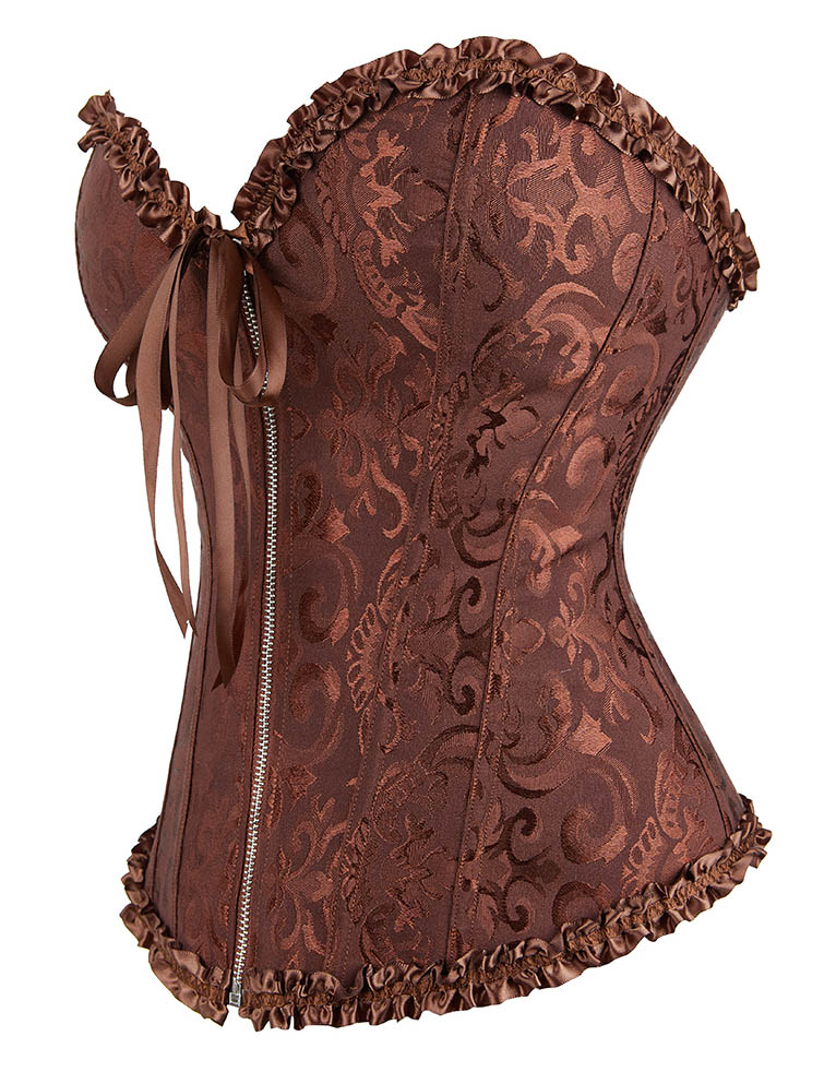 Gothic Brocade Corset Brown with Zipper Front