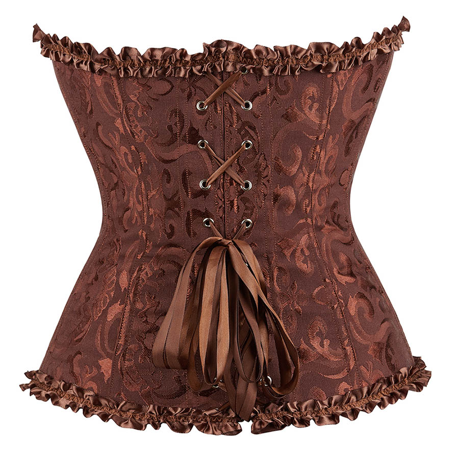 Gothic Brocade Corset Brown with Zipper Front