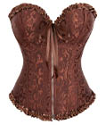 Gothic Brocade Corset Brown with Zipper Front