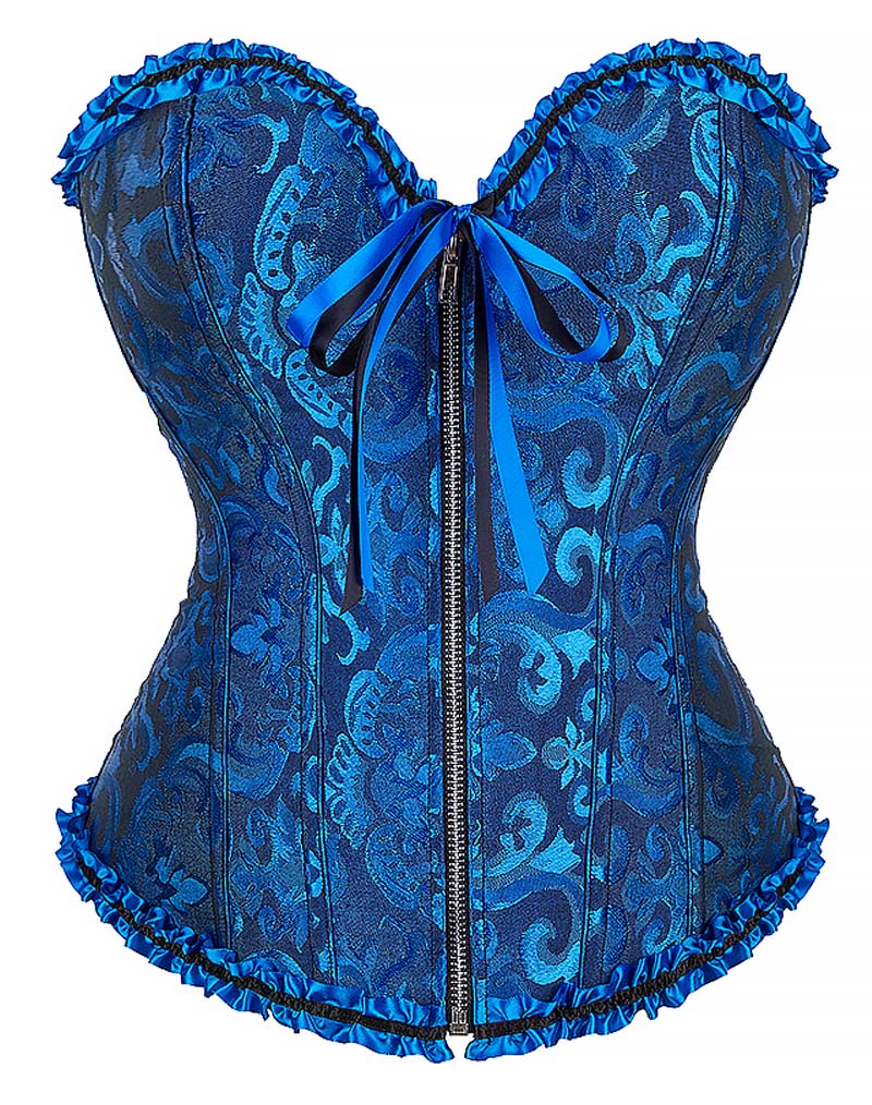 Gothic Brocade Corset Deep Blue