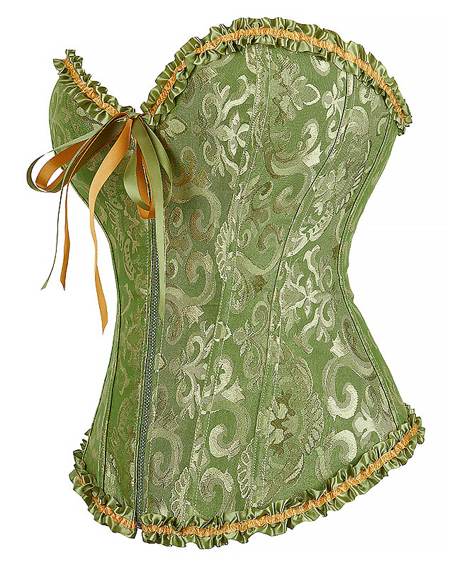 Gothic Brocade Corset Green with Zipper Front