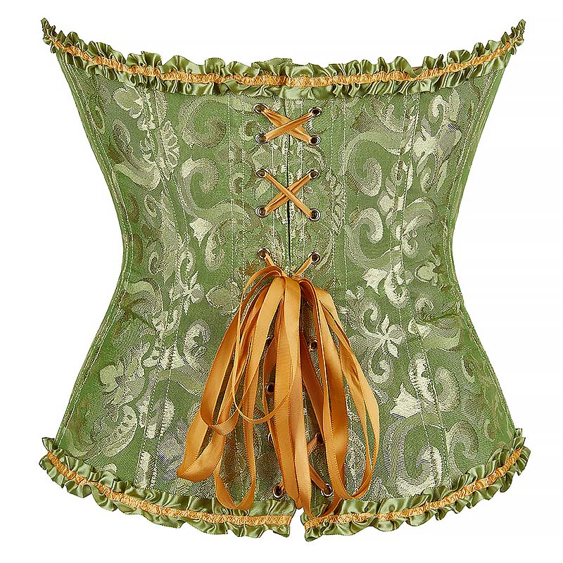 Gothic Brocade Corset Green with Zipper Front