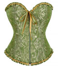 Gothic Brocade Corset Green with Zipper Front