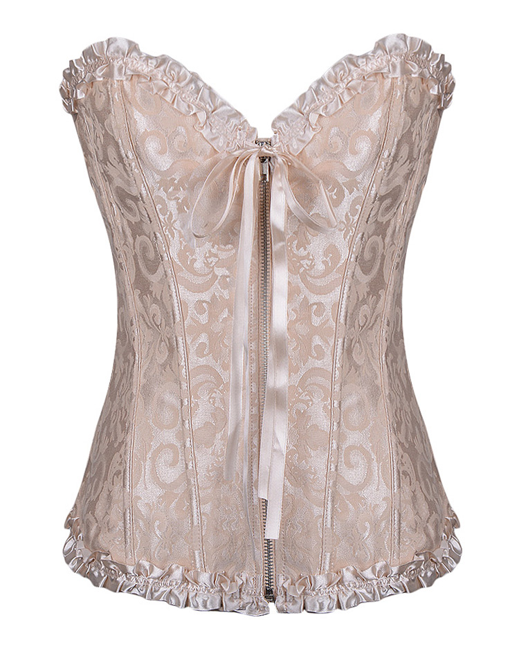 Gothic Brocade Corset Ivory With Zipper Front