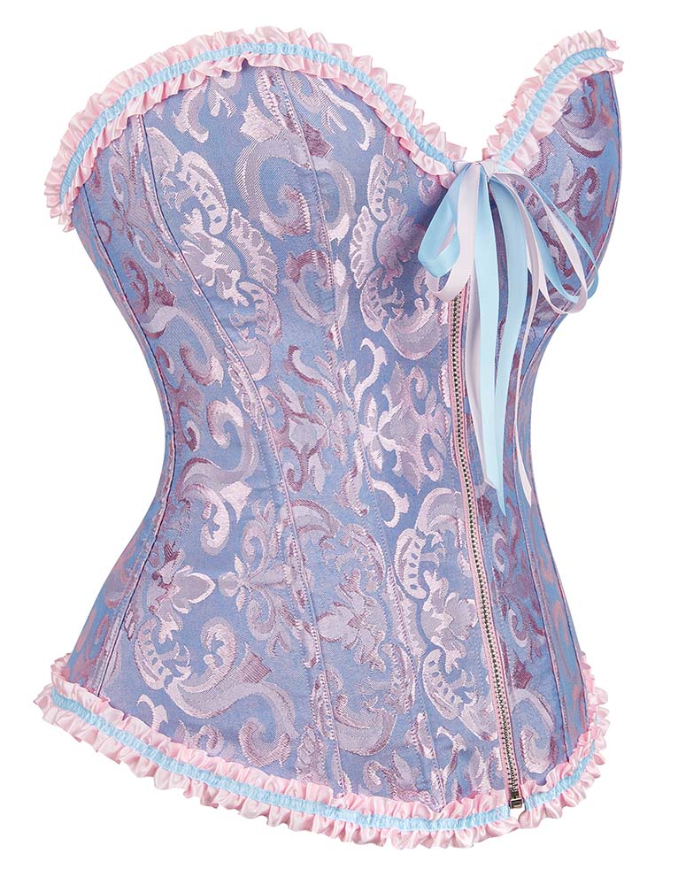 Gothic Brocade Corset Blue with Zipper Front