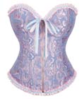 Gothic Brocade Corset Blue with Zipper Front