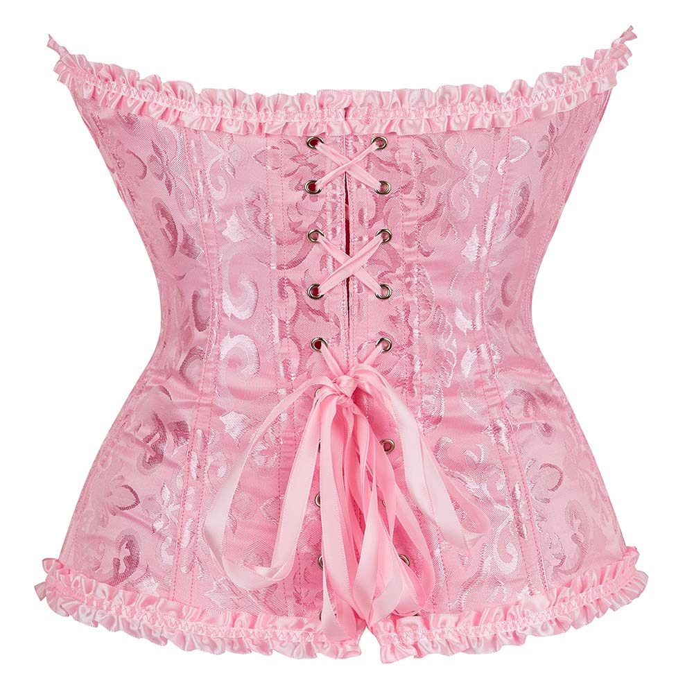 Gothic Brocade Corset Pink with Zipper Front