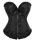 Gothic Brocade Corset Black with Zipper Front