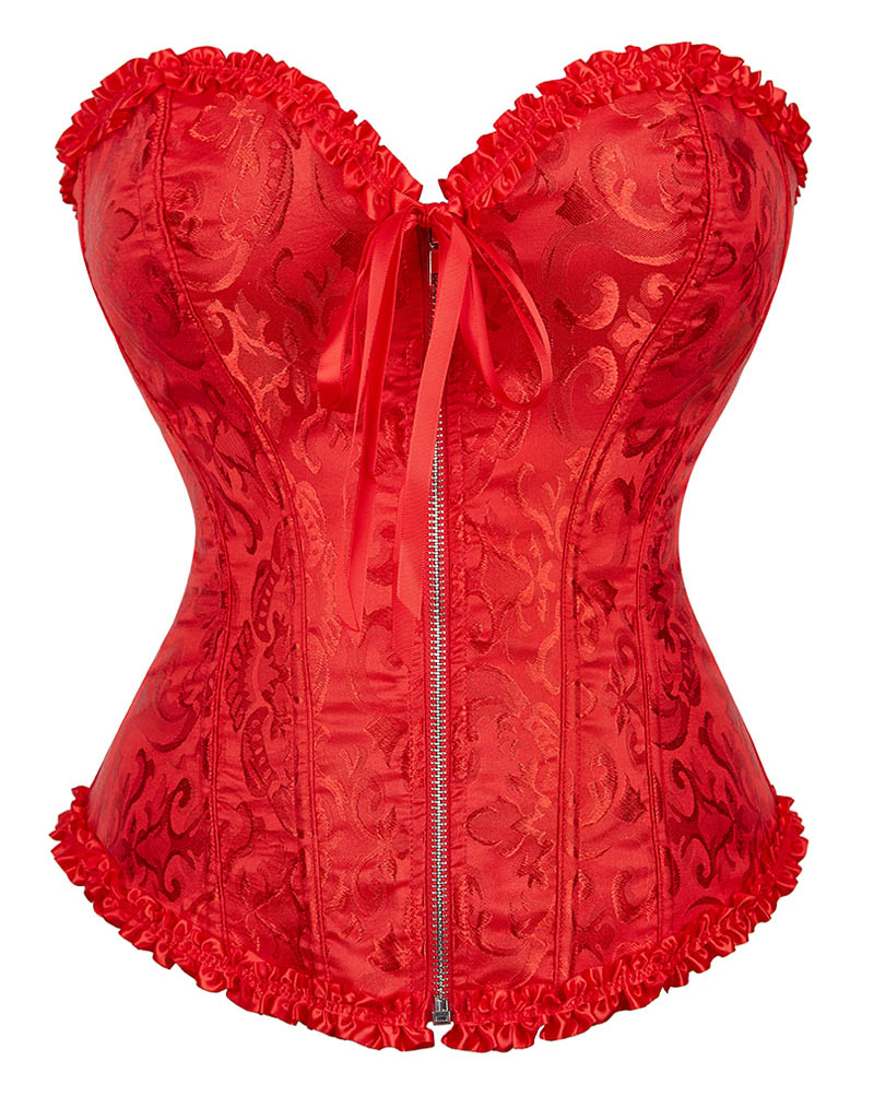 Gothic Brocade Corset Red With Zipper Front