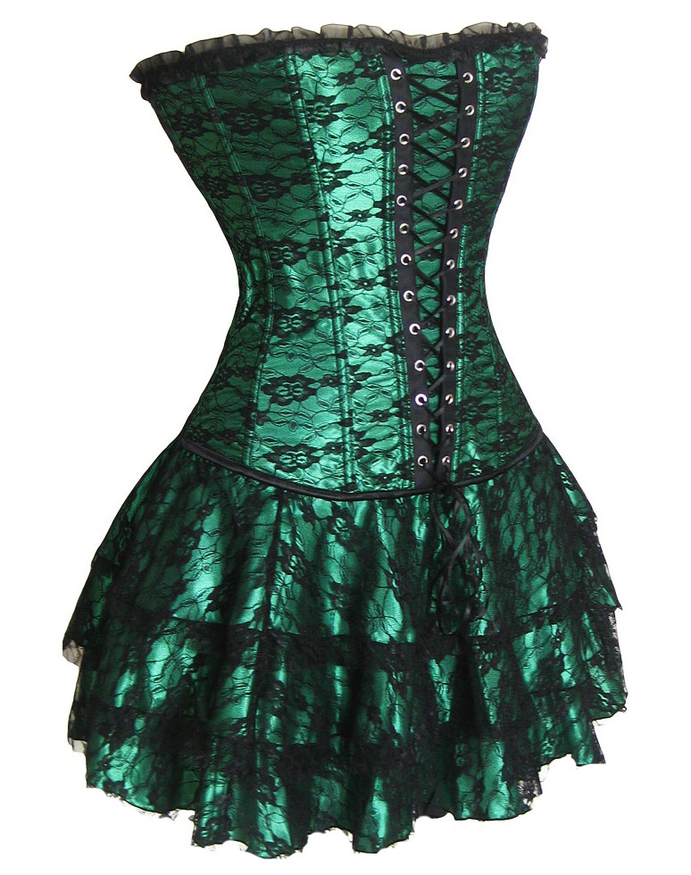 Green Corset Bustier Mini Skirt