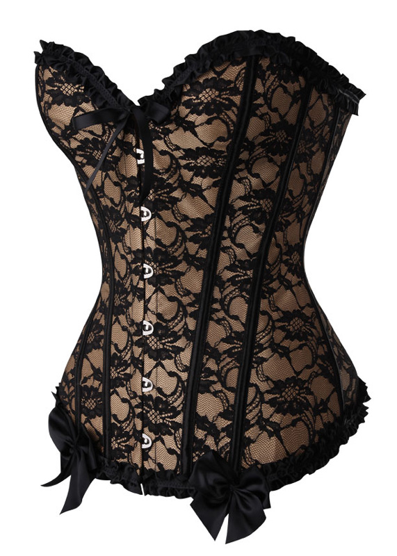 Lace Burlesque Corset Apricot