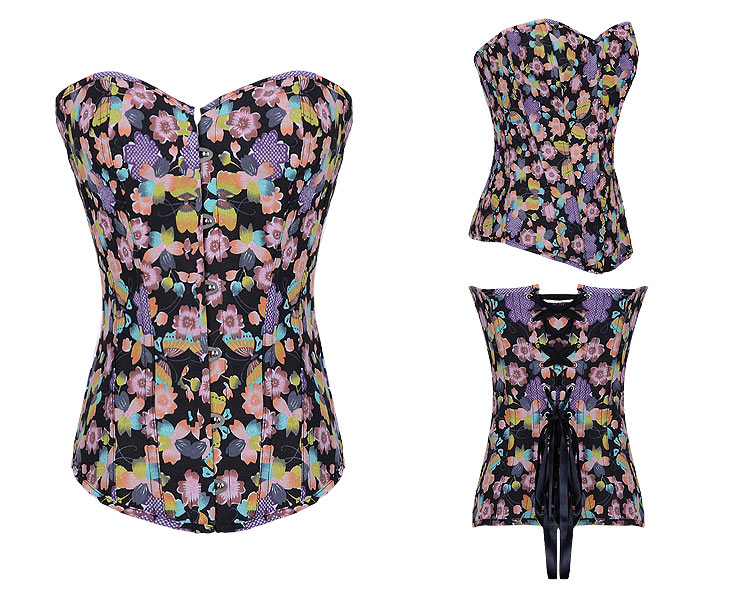 Floral Fantasy Denim Corset Black