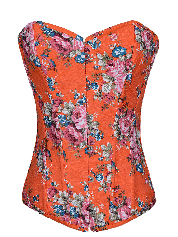 Floral Fantasy Denim Corset Orange