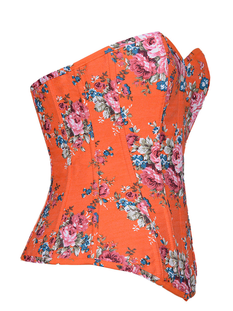 Floral Fantasy Denim Corset Orange