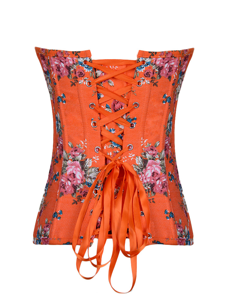 Floral Fantasy Denim Corset Orange