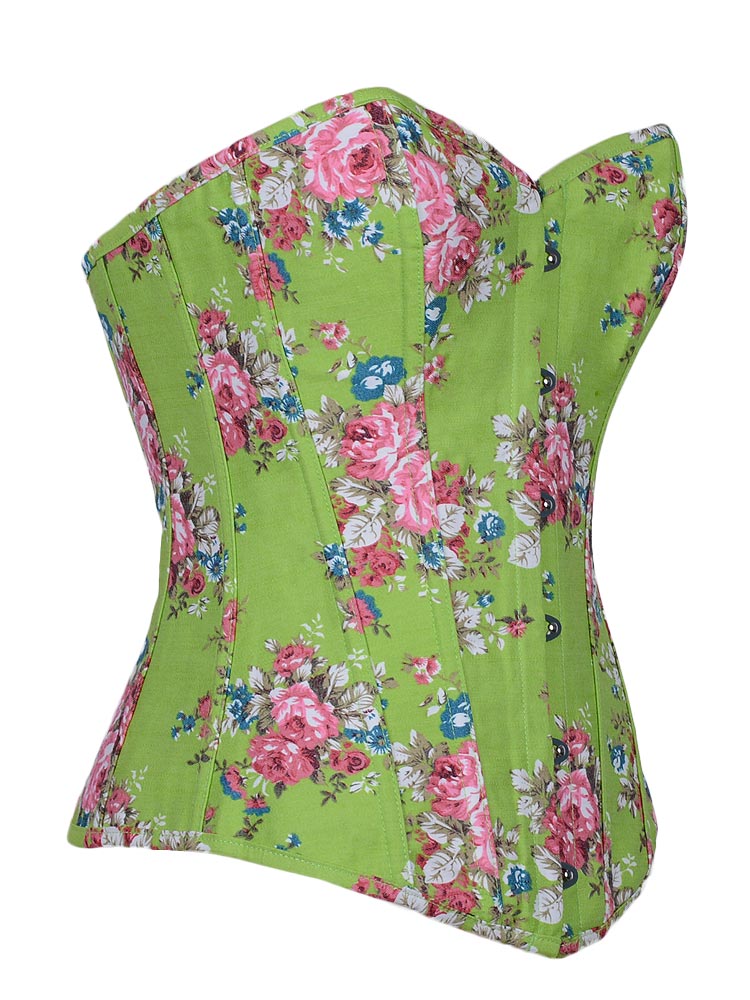 Floral Fantasy Denim Corset Green