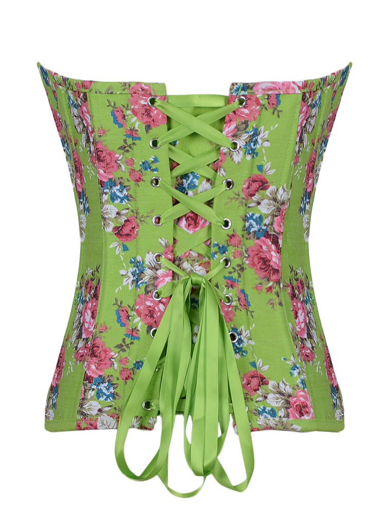 Floral Fantasy Denim Corset Green