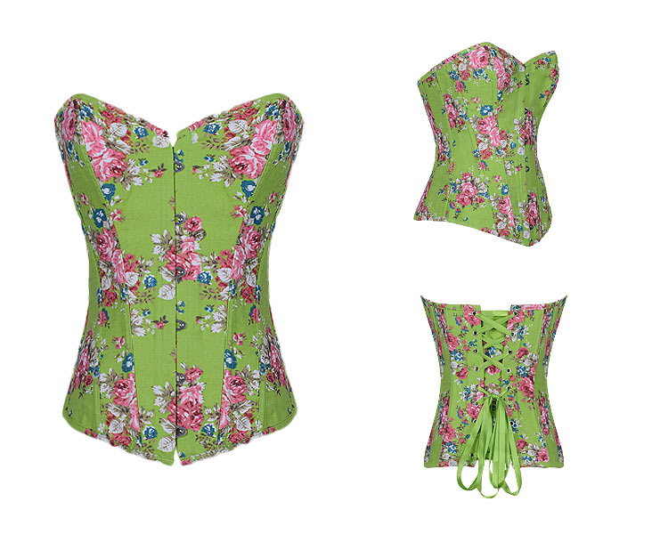 Floral Fantasy Denim Corset Green