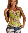 Floral Fantasy Denim Corset Green