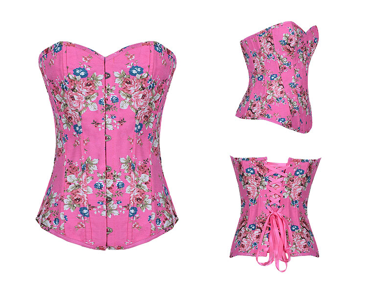 Floral Fantasy Denim Corset Pink