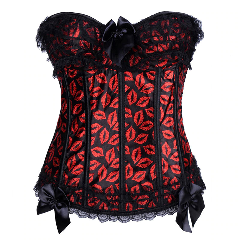 Sensual Red Lip Print Corset