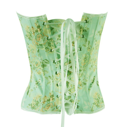 Floral Print Denim Corset Green