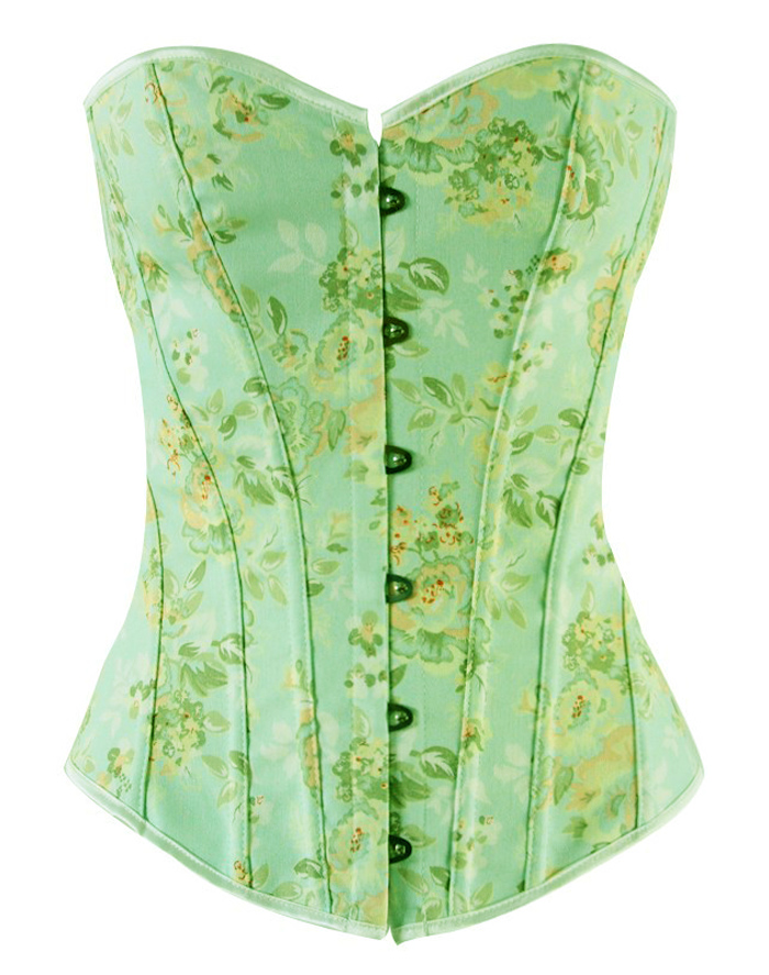 Floral Print Denim Corset Green