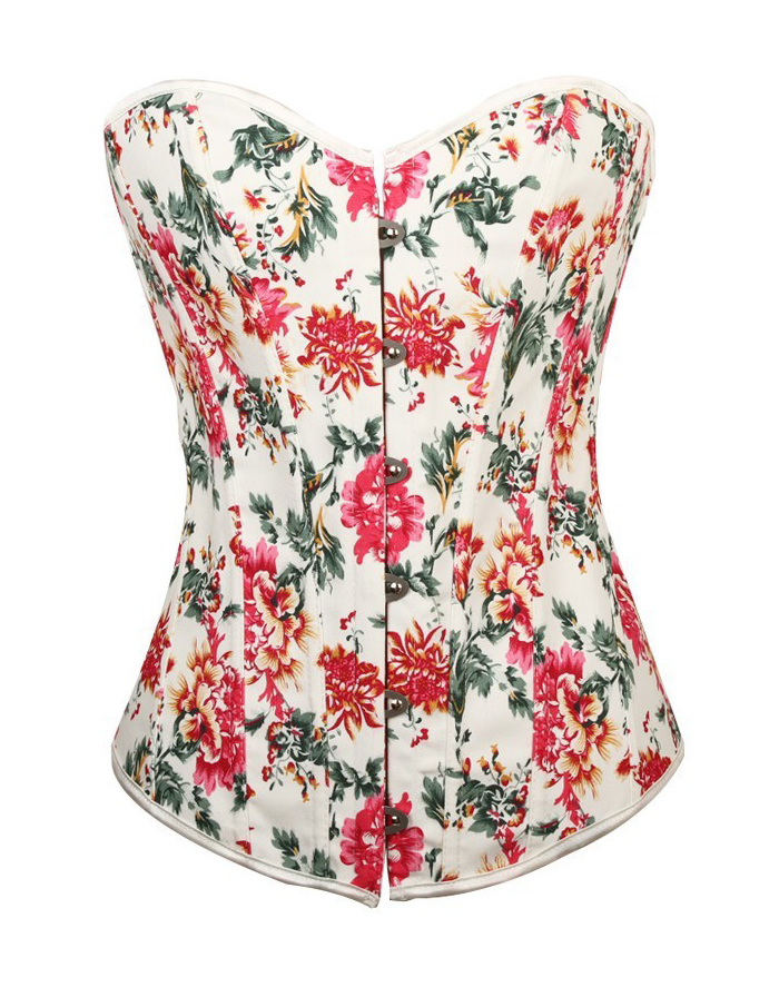 Floral Print Denim Corset Red